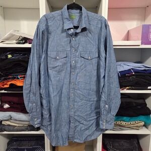 Sid Mashburn Mens Blue Cotton Chambray Western pearl Snap Button Down Shirt XL